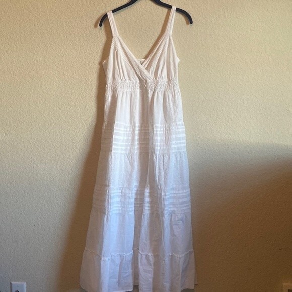 style co white Crochet eyelet tank long beach dress 8p lagen cottage fairy - Picture 1 of 16